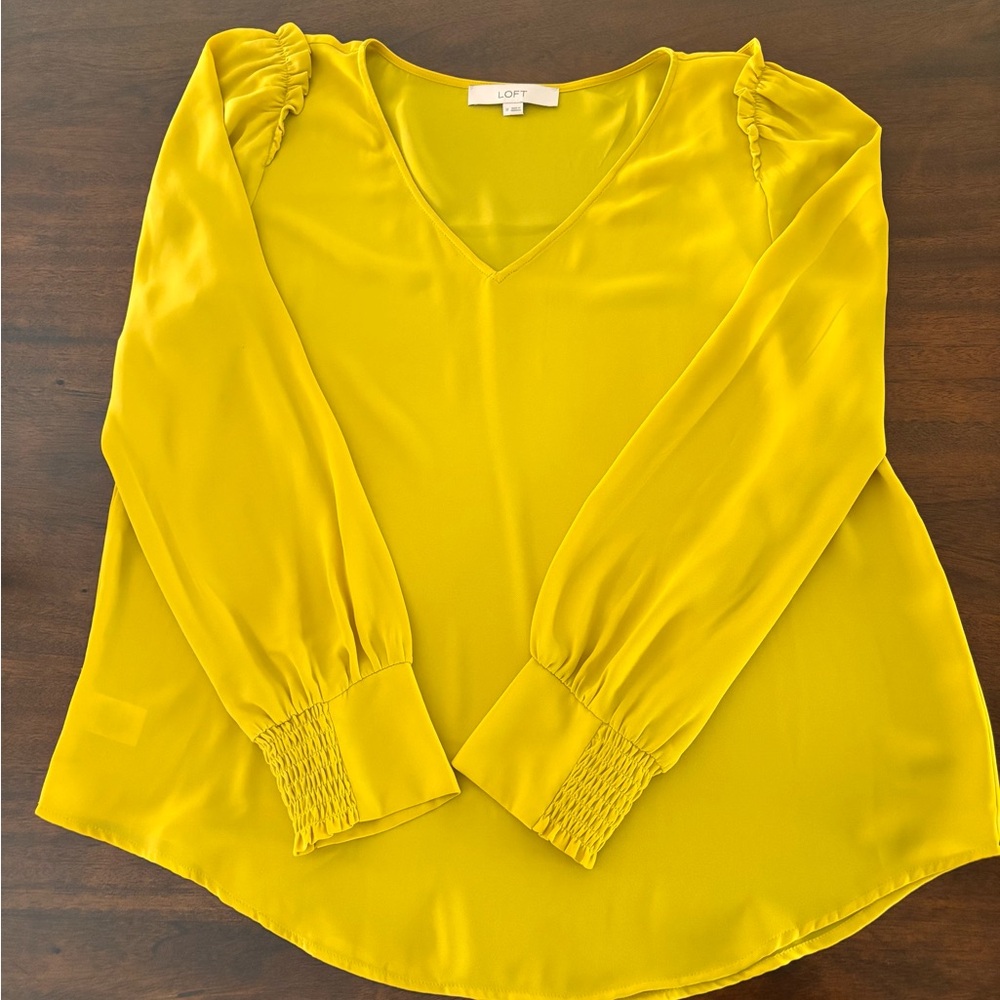 LOFT Bright Yellow V-Neck Long Sleeve Blouse